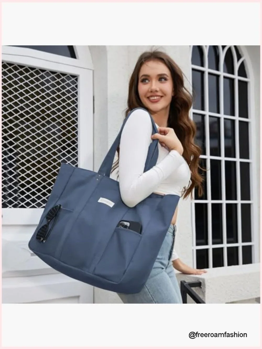 Large Canvas Tote Bag with Laptop Sleeve and Pockets